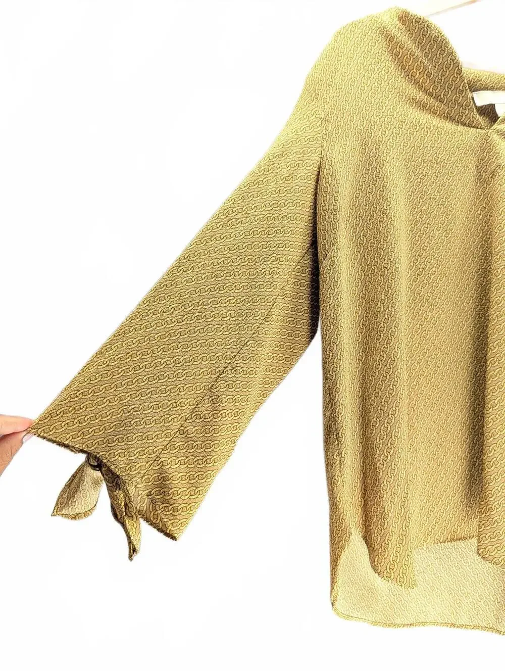 Michael Kors Women's Long Sleeve Chain Print Blouse Mustard